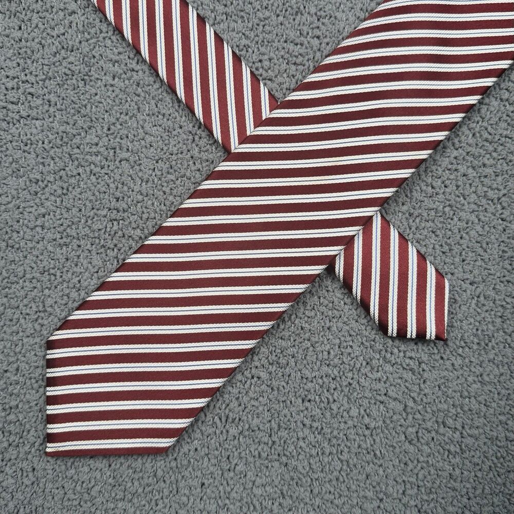 Ermenegildo Zegna Tie Red White Silk Striped Repp Necktie Made In Italy Luxury